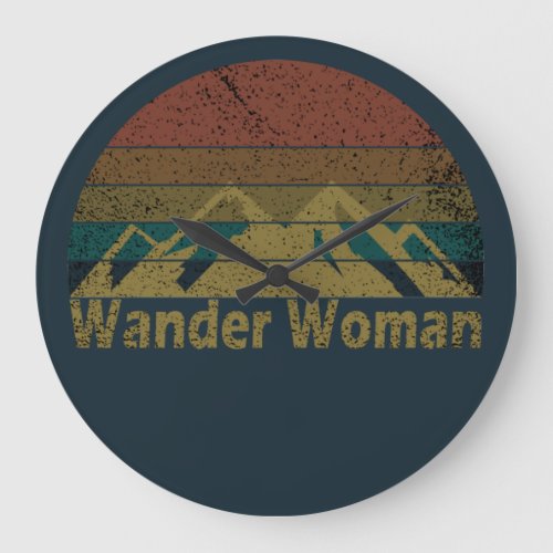 Wander woman hiking camping vintage large clock