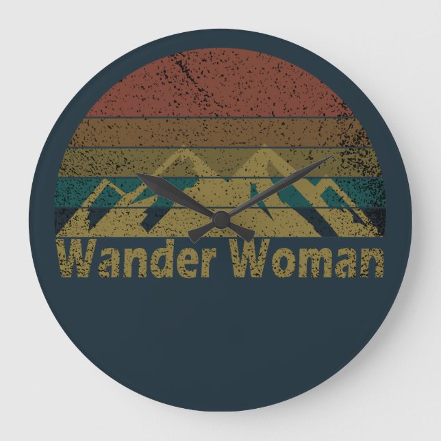Wander woman hiking camping vintage large clock (Front)