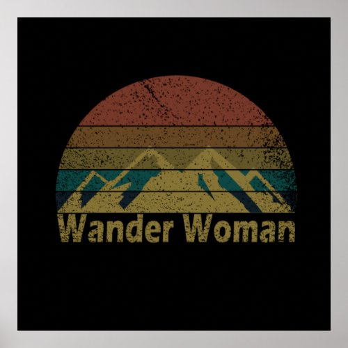 Wander woman hiking camping vintage poster