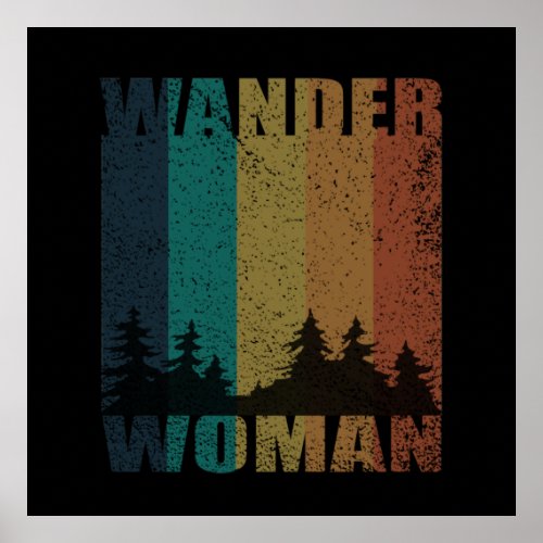 Wander woman hiking camping vintage poster