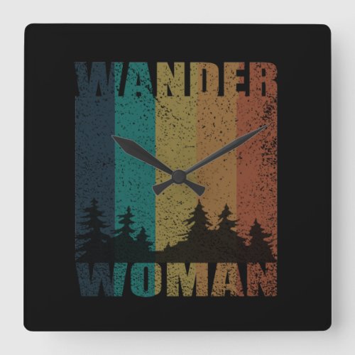 Wander woman hiking camping vintage square wall clock