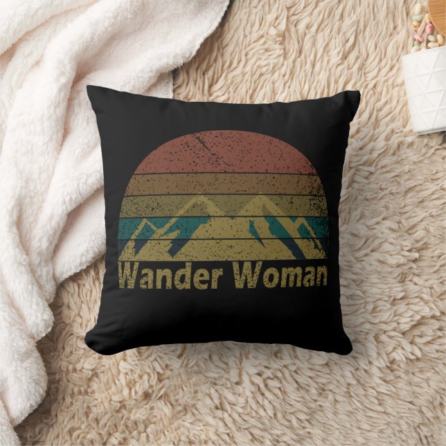 Wander woman hiking camping vintage throw pillow (Blanket)