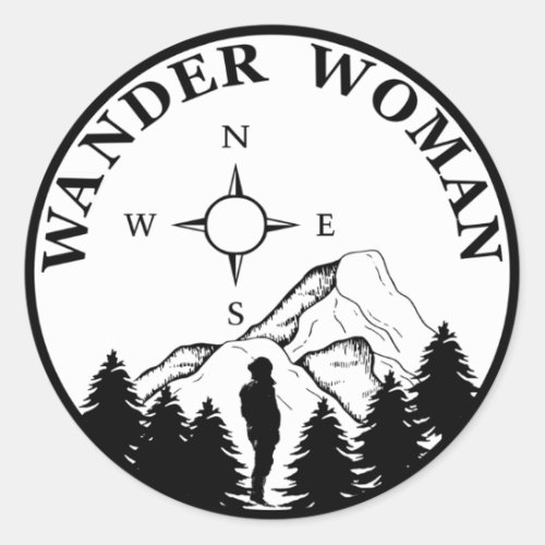 wander woman hiking classic round sticker