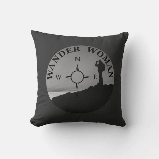 wander woman hiking throw pillow (Front)