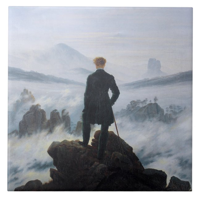Wanderer Above the Sea of Fog (by C.D. Friedrich) Ceramic Tile (Front)