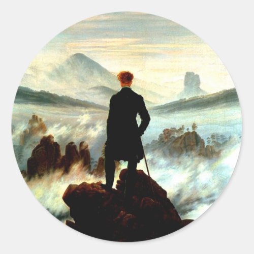 Wanderer Above The Sea Of Fog By Caspar David Frie Classic Round Sticker