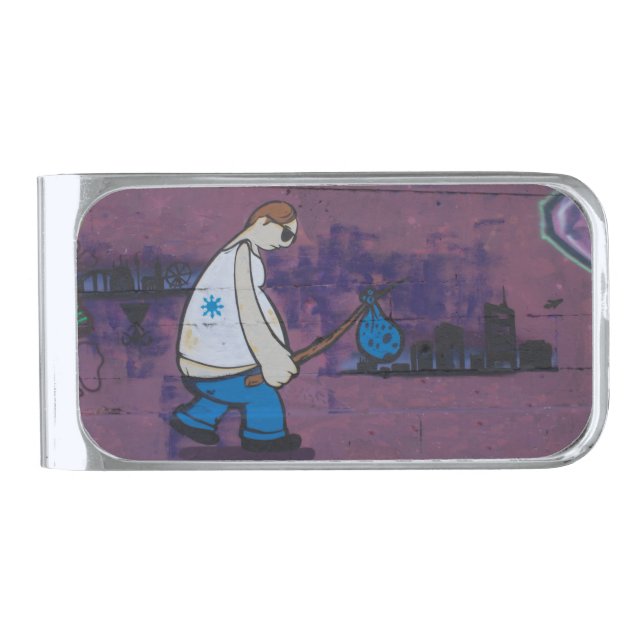 Wanderer Graffiti Silver Finish Money Clip (Front)
