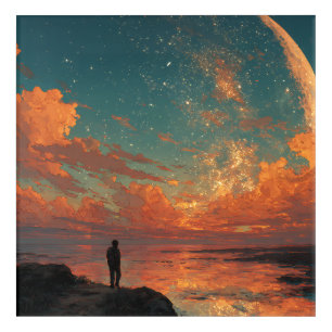Wanderer Under Giant Crescent Moon Acrylic Print