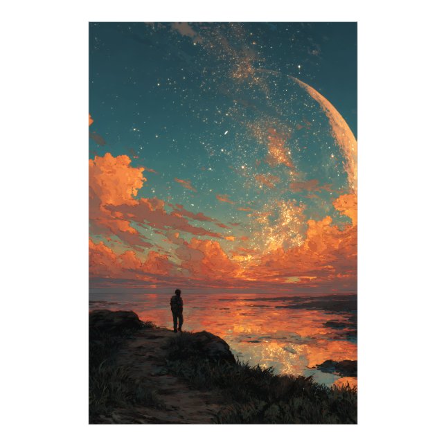Wanderer Under Giant Crescent Moon Photo Print (Front)