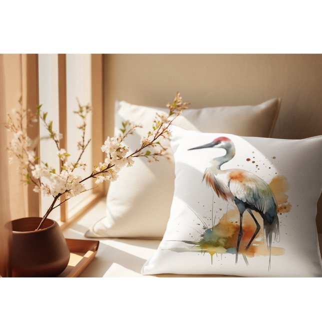 Wandering Crane Throw Pillow (Creator Uploaded)