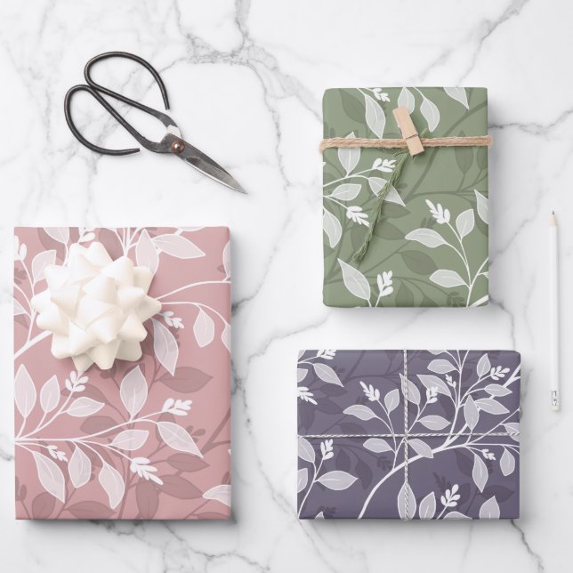 Wandering Leaves Elegant Botanical Pattern Wrapping Paper Sheets (Front)