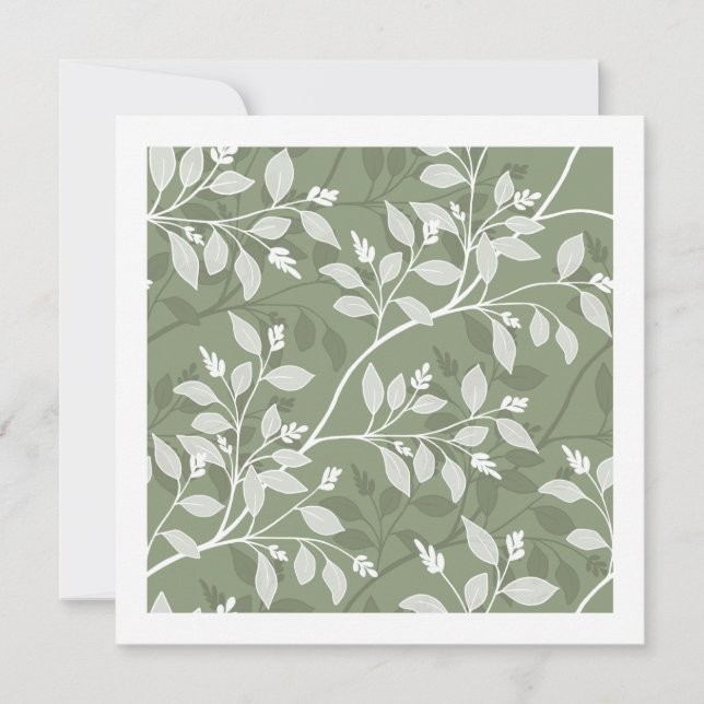 Wandering Leaves Elegant Sage Botanical Note Card (Front)