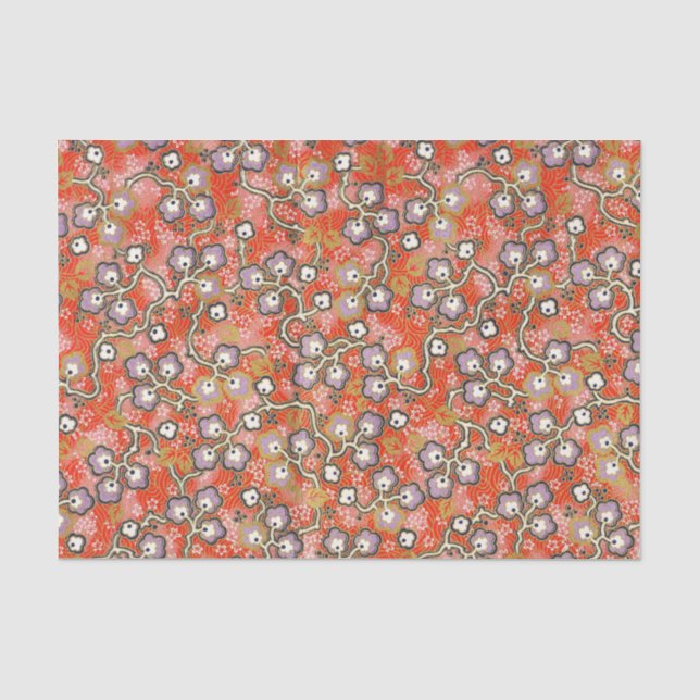 Wandering Purple Blossom Red Japanese Origami Tissue Paper (Front)