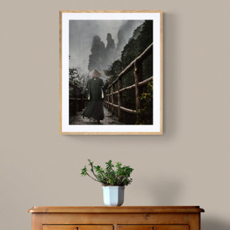 Wandering Samurai journey on a Misty Mountain Path Poster