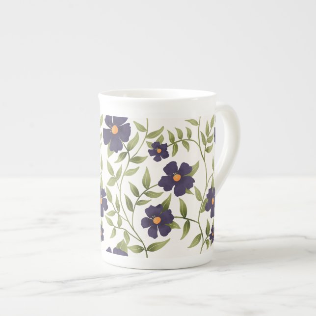 Wandering vine purple bone china mug (Front Right)
