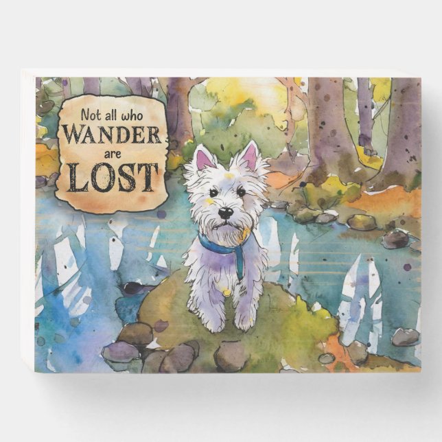 Wandering Westie Watercolor Wooden Box Sign (Front Horizontal)