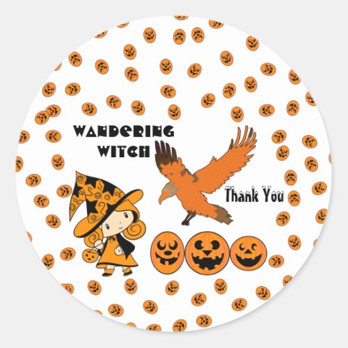 Wandering Witch Party Halloween Raven Pumpkins Fun Classic Round Sticker