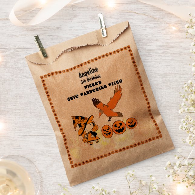 Wandering Witch Raven Halloween Pumpkins Birthday  Favor Bag (Clipped)