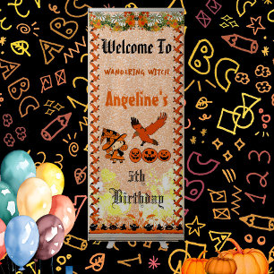Wandering Witch Raven Halloween Pumpkins Birthday Retractable Banner