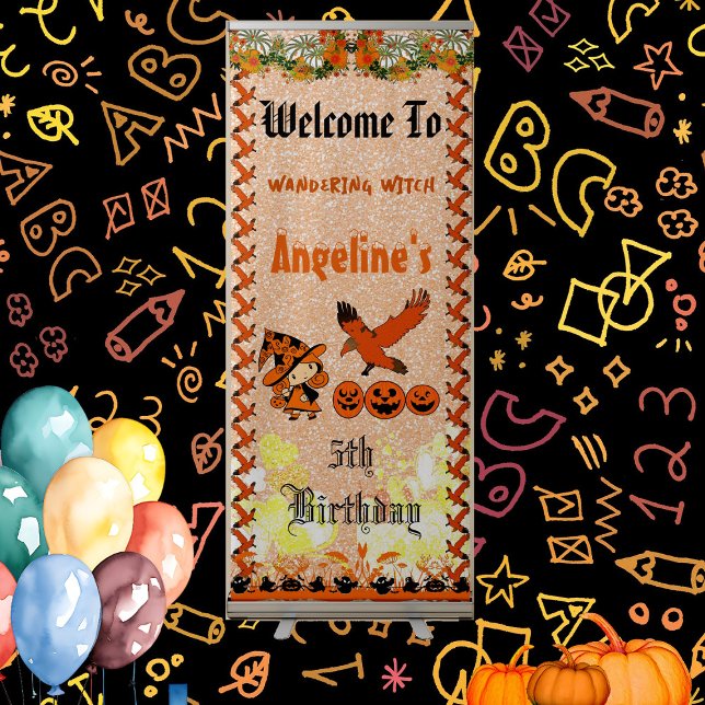 Wandering Witch Raven Halloween Pumpkins Birthday  Retractable Banner (Wandering Witch Raven Halloween Pumpkins Birthday Retractable Banner)