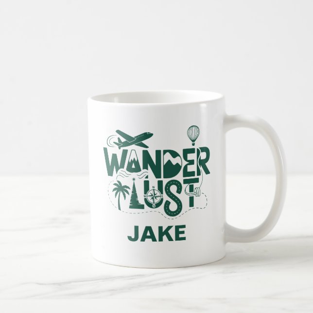 Wanderlust Adventure Custom Name Travel Gift Coffee Mug (Right)