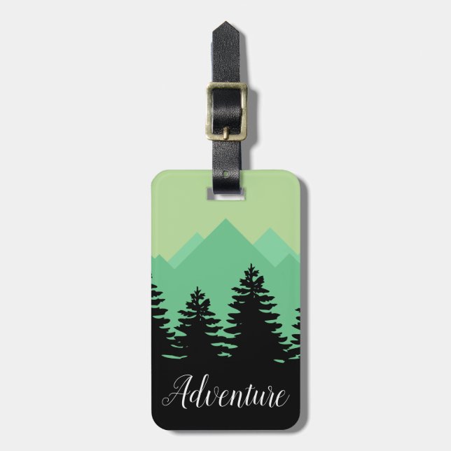 Wanderlust Adventure Mountains & Forest Silhouette Luggage Tag (Front Vertical)