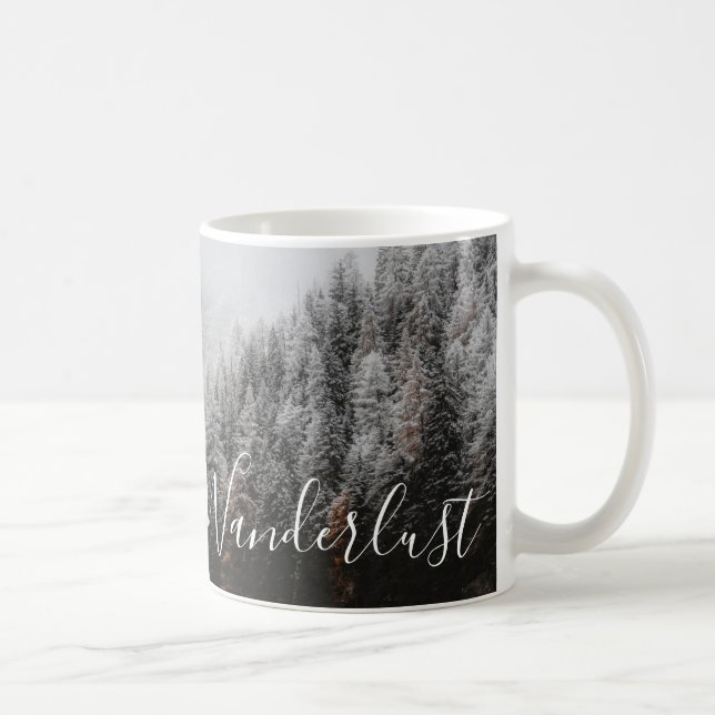 Wanderlust black and white mountainous forests, coffee mug (Right)