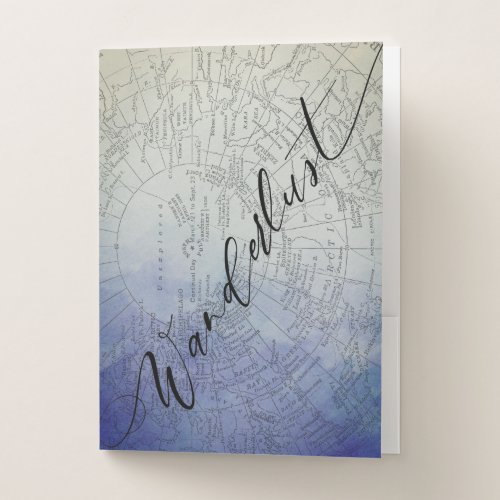 Wanderlust Blue Ombre Watercolor Vintage World Map Pocket Folder