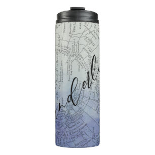 Wanderlust Blue Ombre Watercolor Vintage World Map Thermal Tumbler