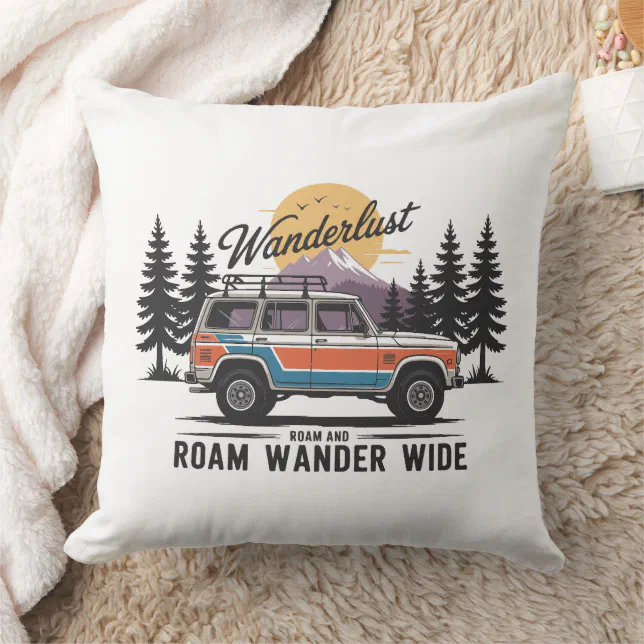 Wanderlust Camper - Roam and Roam Wander Wide Throw Pillow

