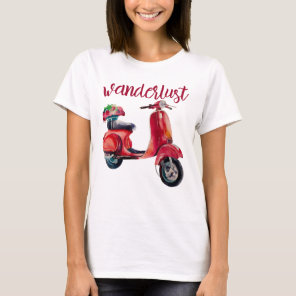 Wanderlust - Chic Red Scooter European Style T-Shirt