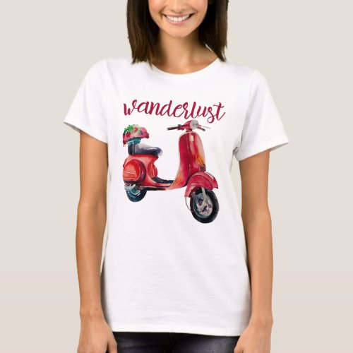 Wanderlust _ Chic Red Scooter European Style T_Shirt