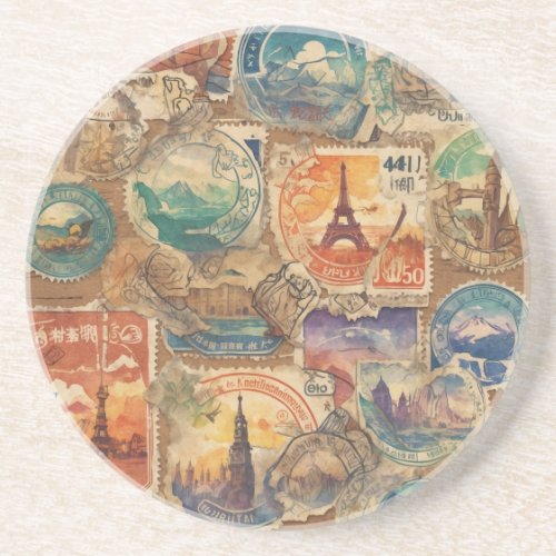 Wanderlust Chronicles Vintage_Style Travel Stamps Coaster