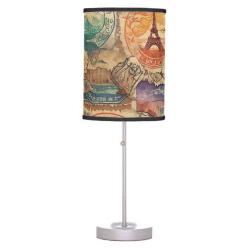 Wanderlust Chronicles Vintage_Style Travel Stamps Table Lamp