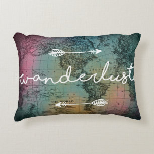 Wanderlust Colorful World Map Accent Pillow