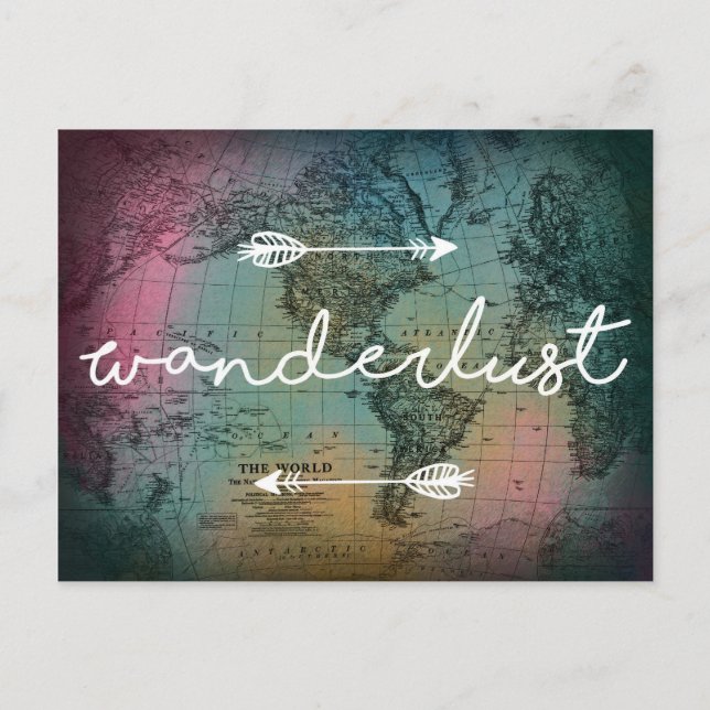 Wanderlust Colorful World Map Postcard (Front)