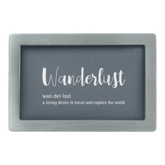 Wanderlust definition white grey blue colour belt buckle (Front)