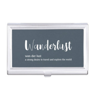 Wanderlust definition white grey blue colour business card case