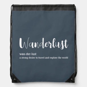Wanderlust definition white grey blue colour drawstring bag