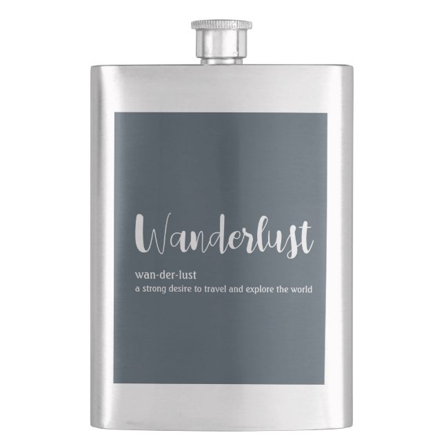 Wanderlust definition white grey blue colour flask (Front)