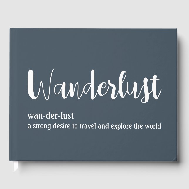 Wanderlust definition white grey blue colour  guest book (Front)