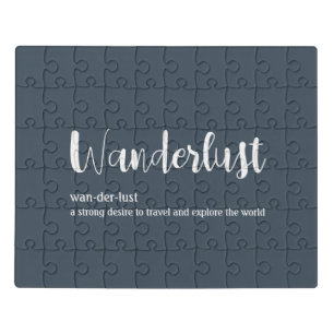 Wanderlust definition white grey blue colour jigsaw puzzle