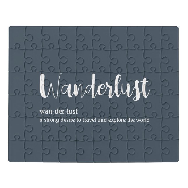 Wanderlust definition white grey blue colour jigsaw puzzle (Puzzle Horizontal)