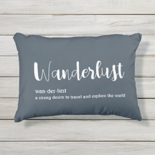 Wanderlust definition white grey blue colour outdoor pillow
