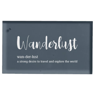 Wanderlust definition white grey blue colour place card holder