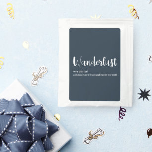 Wanderlust definition white grey blue colour tea bag drink mix