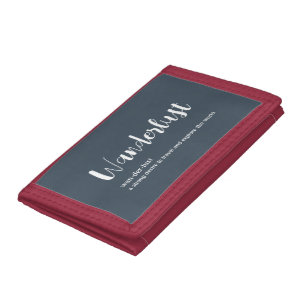 Wanderlust definition white grey blue colour trifold wallet