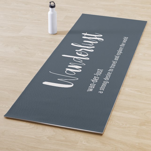 Wanderlust definition white grey blue colour yoga mat (In Situ)