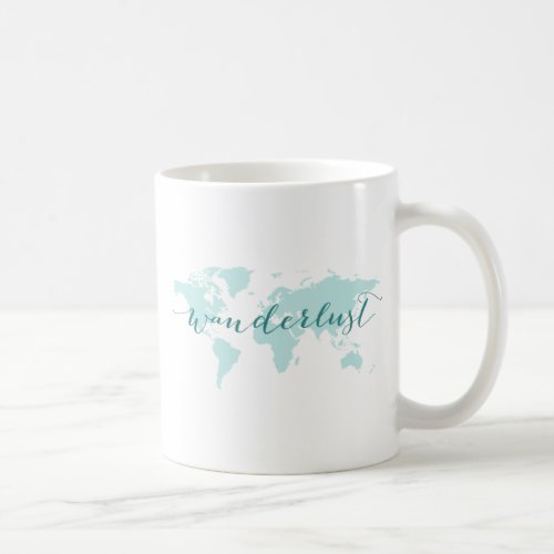 Wanderlust desire to travel teal world map coffee mug