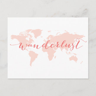 Wanderlust, desire to travel, world map postcard